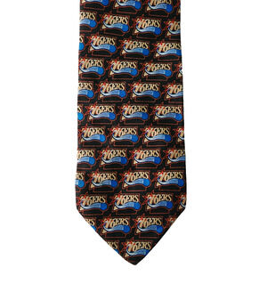 Philadelphia 76ers Logo Repeat Necktie 57" Black 100% Silk Basketball RM Sport